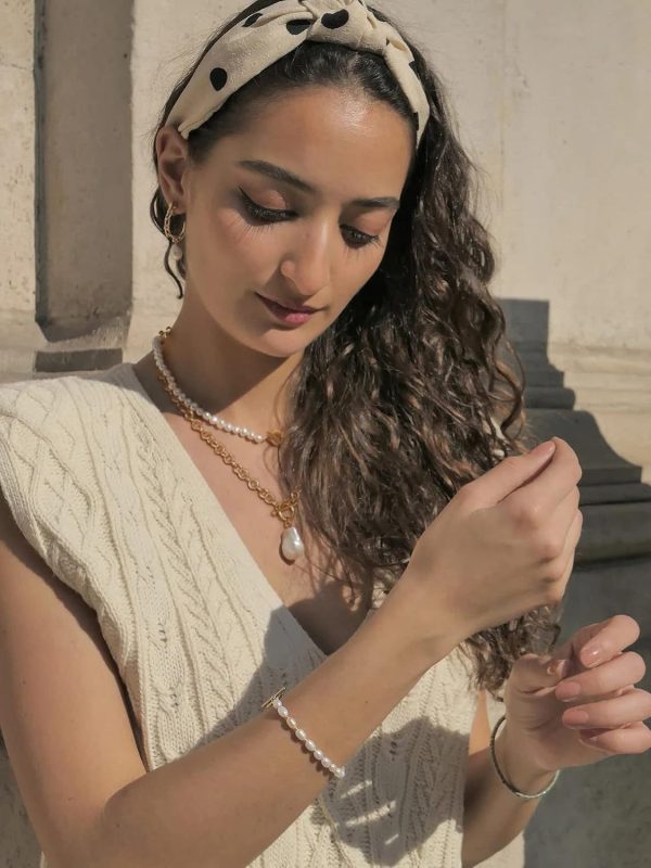 18k Gold Chain Link Necklace for Women, Baroque Pearl/Compass Pendant Necklace - Image 3