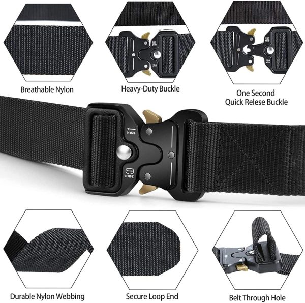 MOZETO Tactical Belts for Men Military Style Work Hiking Riggers Web Gun Belt with Heavy Duty Quick Release Metal Buckle - Image 2