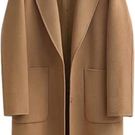 Women's Notched Lapel Wool Coats Mid Long Button Pea Coats Warm Thicken Trench Jacket