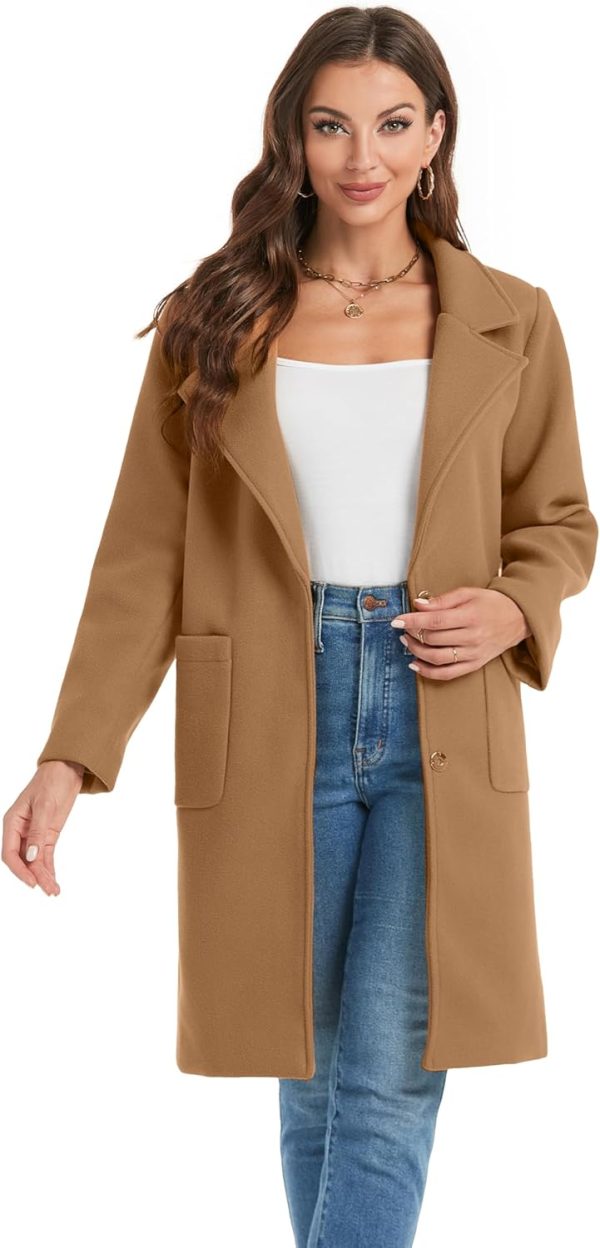 Women's Notched Lapel Wool Coats Mid Long Button Pea Coats Warm Thicken Trench Jacket - Image 3