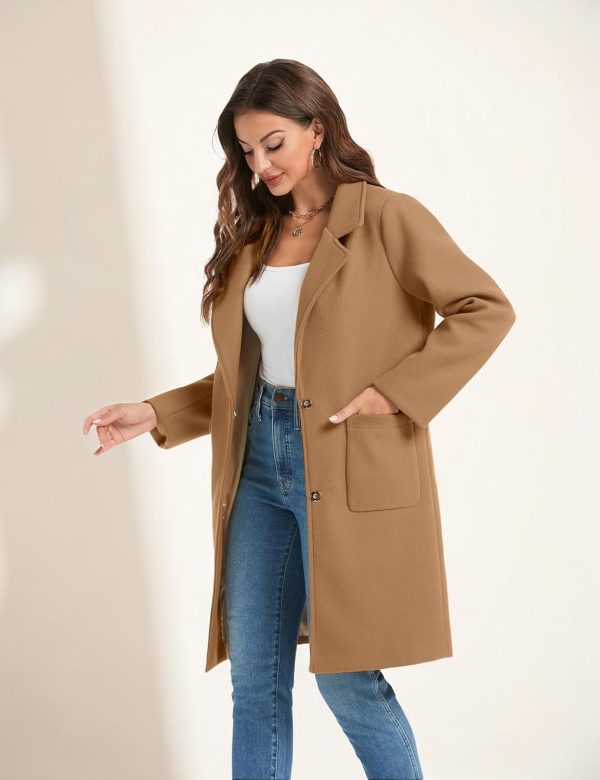 Women's Notched Lapel Wool Coats Mid Long Button Pea Coats Warm Thicken Trench Jacket - Image 4